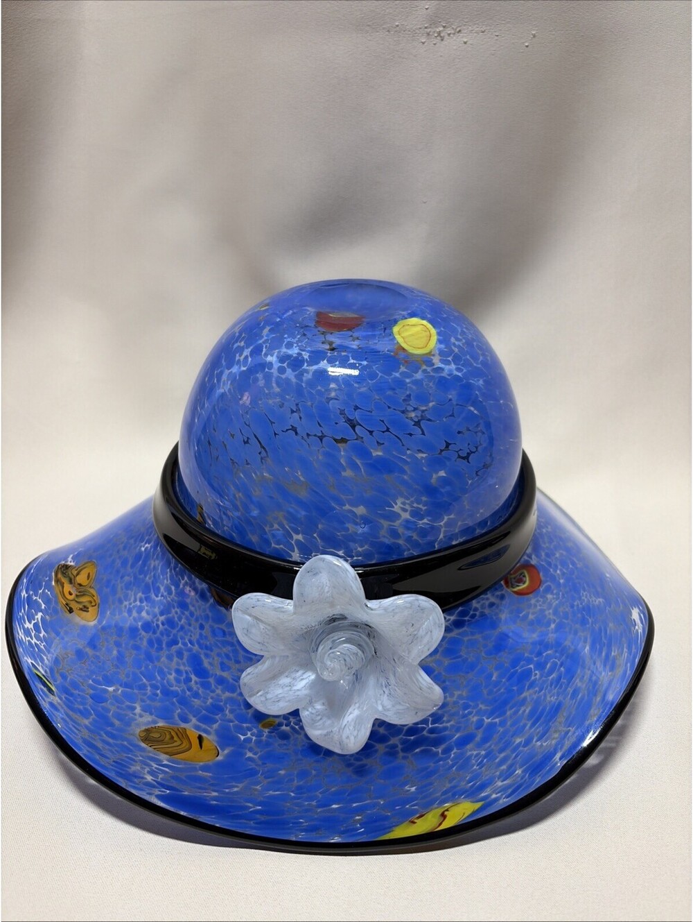 Large Vintage Glass Hat Sculpture In The Style Of Murano Heavy Italian Glass